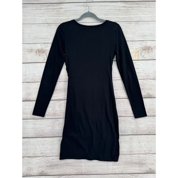 Leith Ruched Bodycon Dress Womens Small Black Long Sleeve Shirt Dress - Picture 2 of 8
